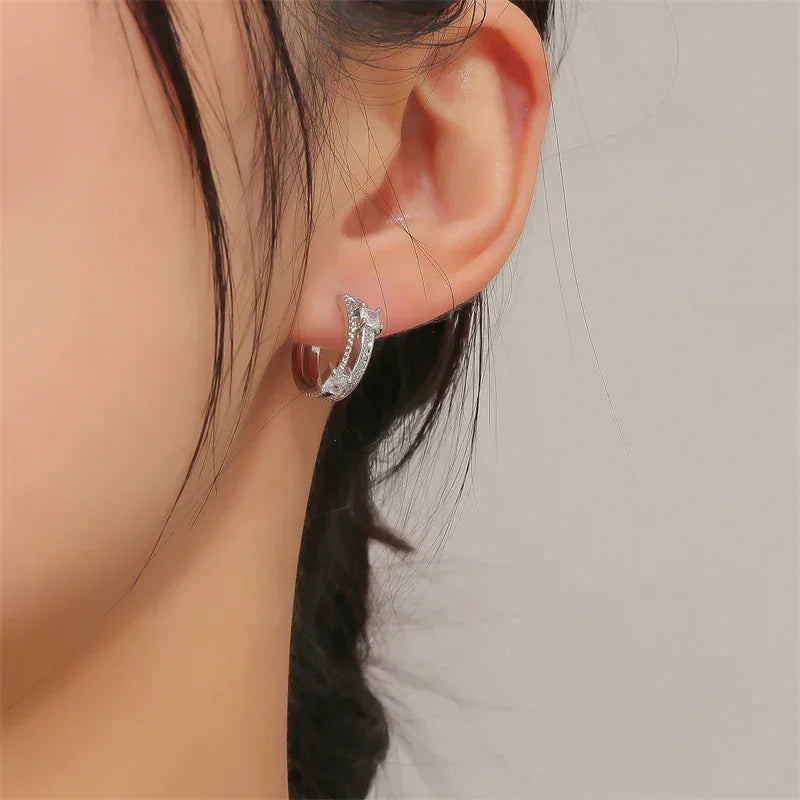 Hexagon Zircon-embedded Earrings - Viexta