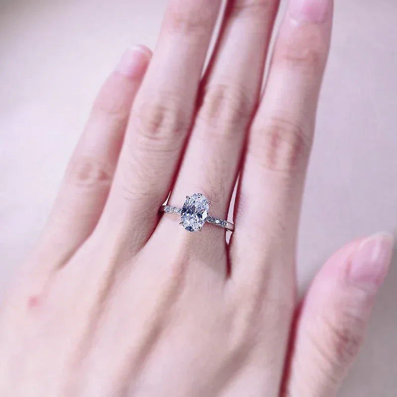S925 Sterling Silver Minimalist Big Diamond Ring - Viexta