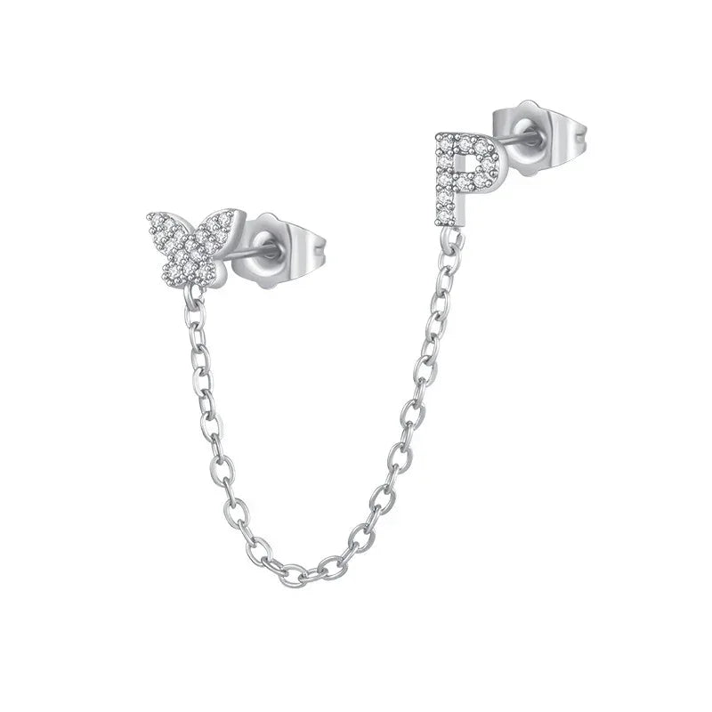 Women's Zircon Butterfly Alphabet One Piece Stud Earrings - Viexta