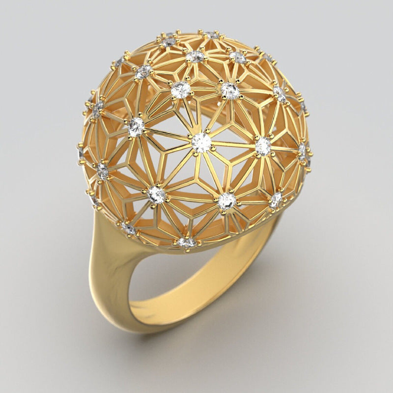 Hollow Spherical Diamond-studded Ring