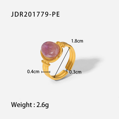 Natural Gemstone Titanium Steel Open-end Ring