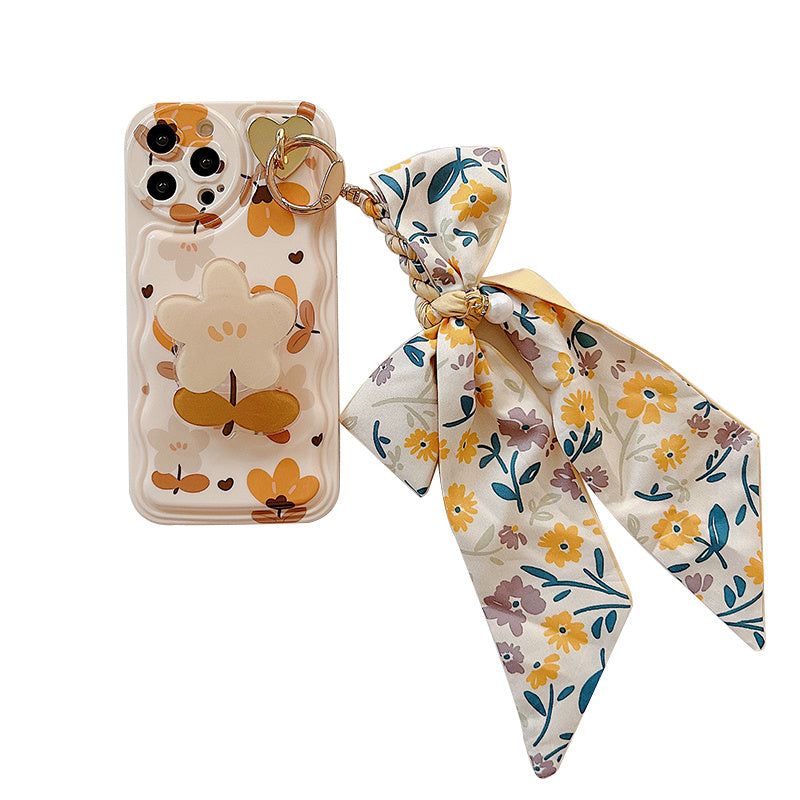 Autumn Leaves With Bow Silk Scarf Charms Phone Cases for IPhone