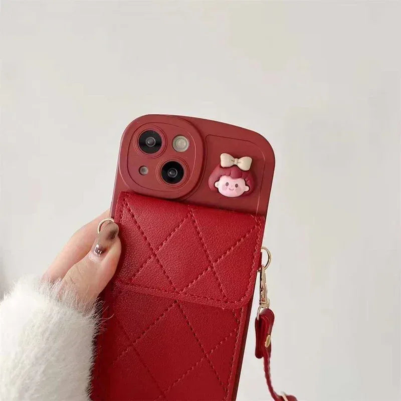 Red Crossbody Card Holder With Lanyard iPhone Case - Viexta
