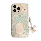 Glitter iPhone Case With Bow And Cat Charm Lanyard