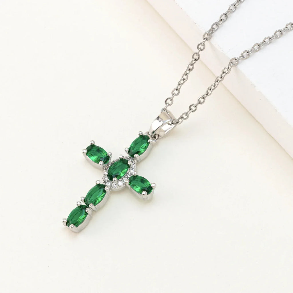 cross-pendant-colorful-zircon-delicate-chain - Viexta