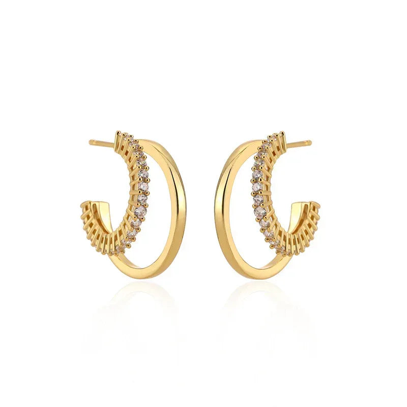 Hexagon Zircon-embedded Earrings - Viexta
