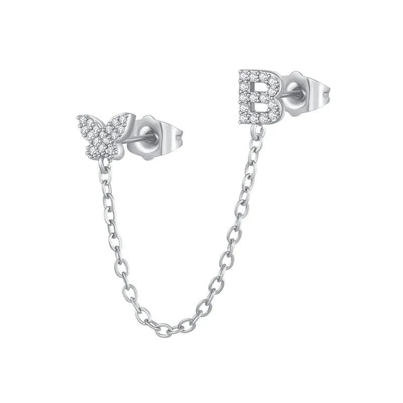 Women's Zircon Butterfly Alphabet One Piece Stud Earrings - Viexta