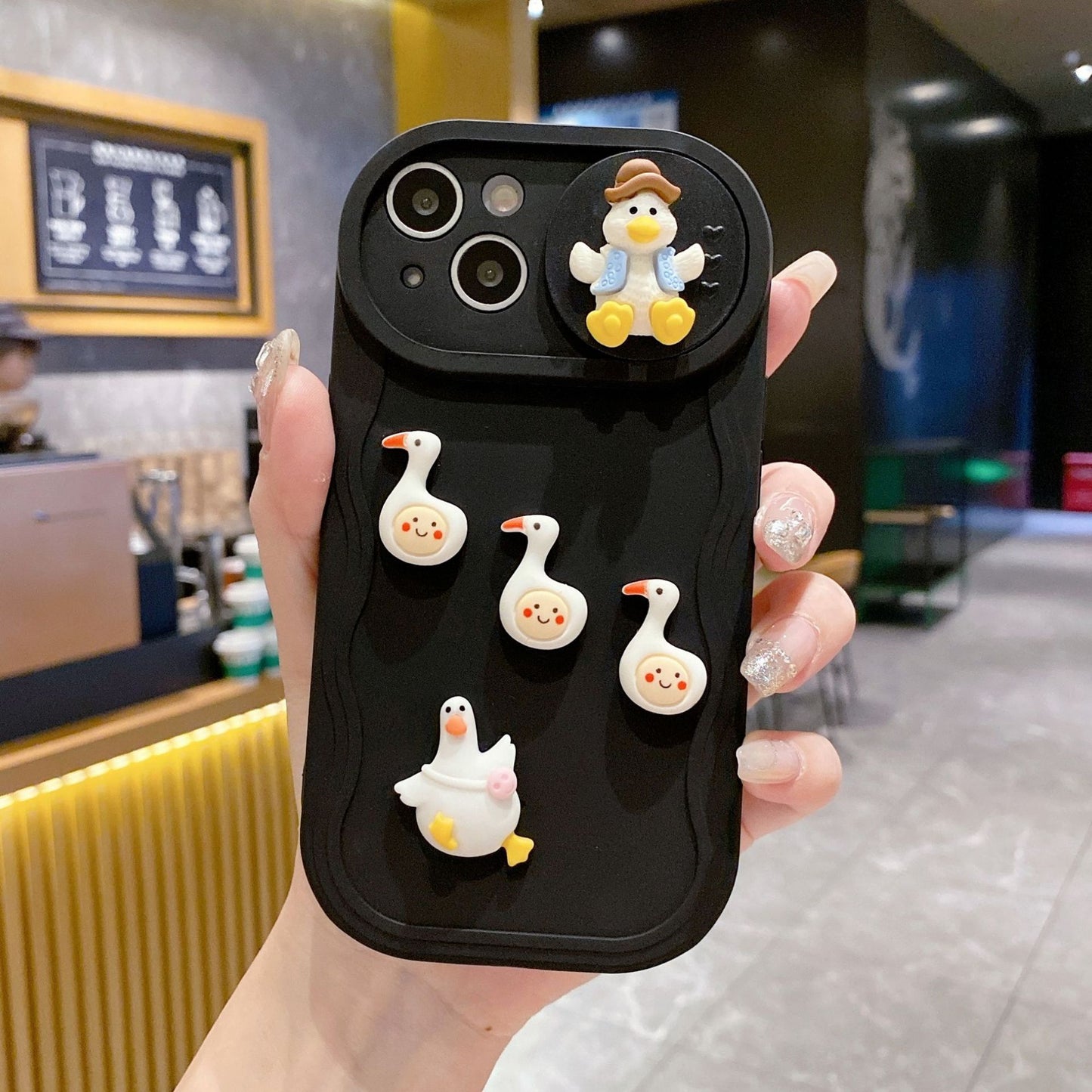 Sliding Window Cartoon Three-dimensional Duck iPhone Cover