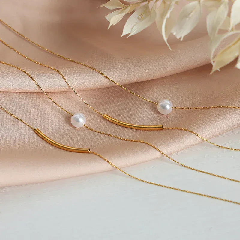 Shell Pearls Double-layer Titanium Steel Necklace - Viexta