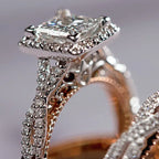 Rose Gold Three-Piece Diamond-Encrusted Zircon Ring Set - Viexta