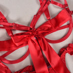 hollow-out-dew-lace-up-push-up-lingerie-four-piece-set - Viexta