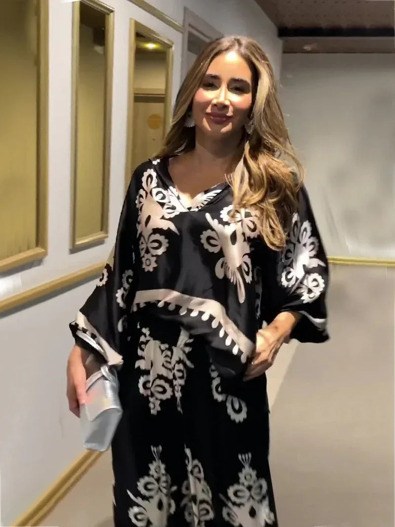 Printed Long Sleeve Top And Trousers Two-piece Set - Viexta