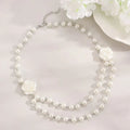 fairy-style-french-pearl-camellia-double-layer-necklace - Viexta