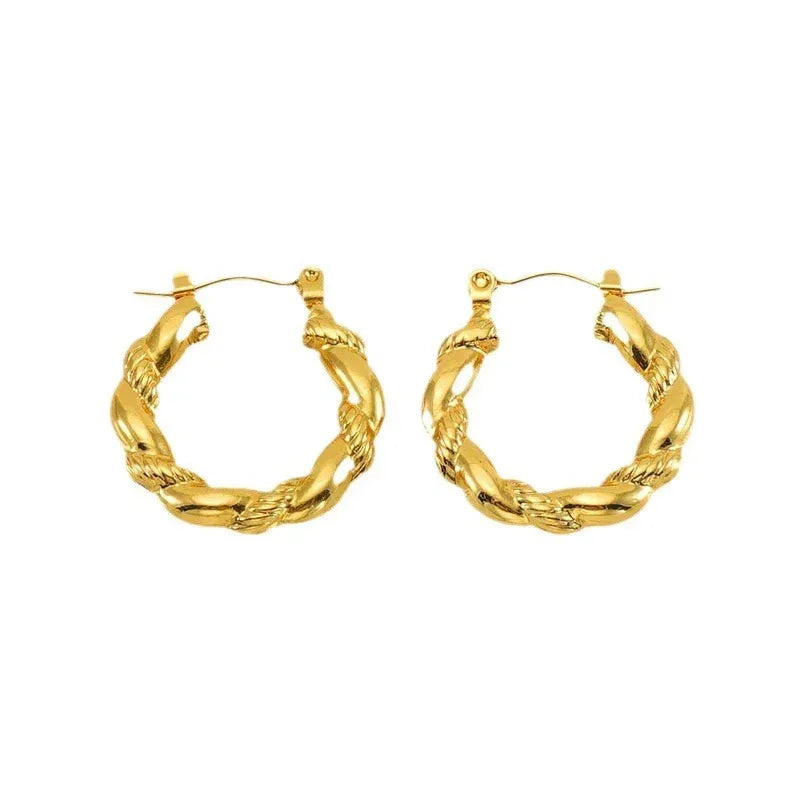 Titanium Steel Round Twist Stud Earrings - Viexta