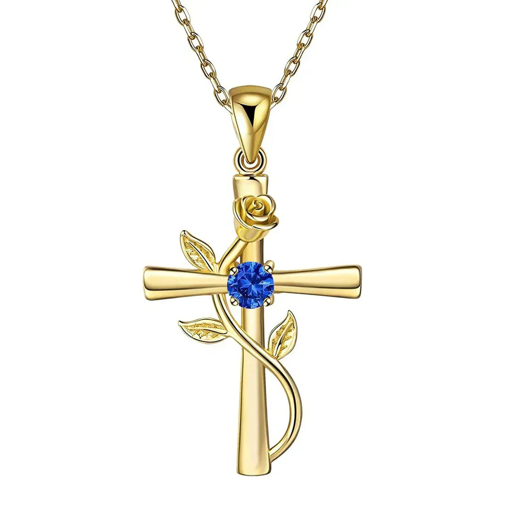 rose-cross-necklace-with-rhinestone - Viexta