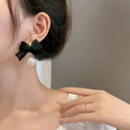 French Elegant Black Bow Earrings - Viexta