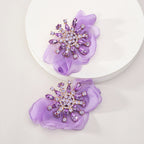 Rhinestone Chiffon Flower Stud Earrings For Women