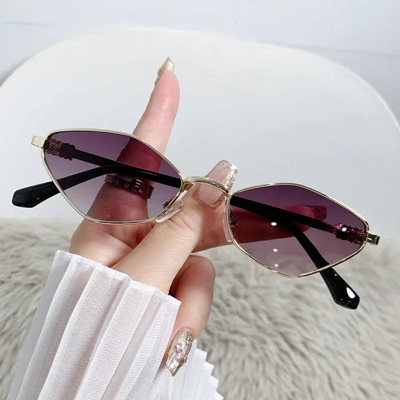 Metal Small Frame Rhombus Cat Eye Sunglasses - Viexta