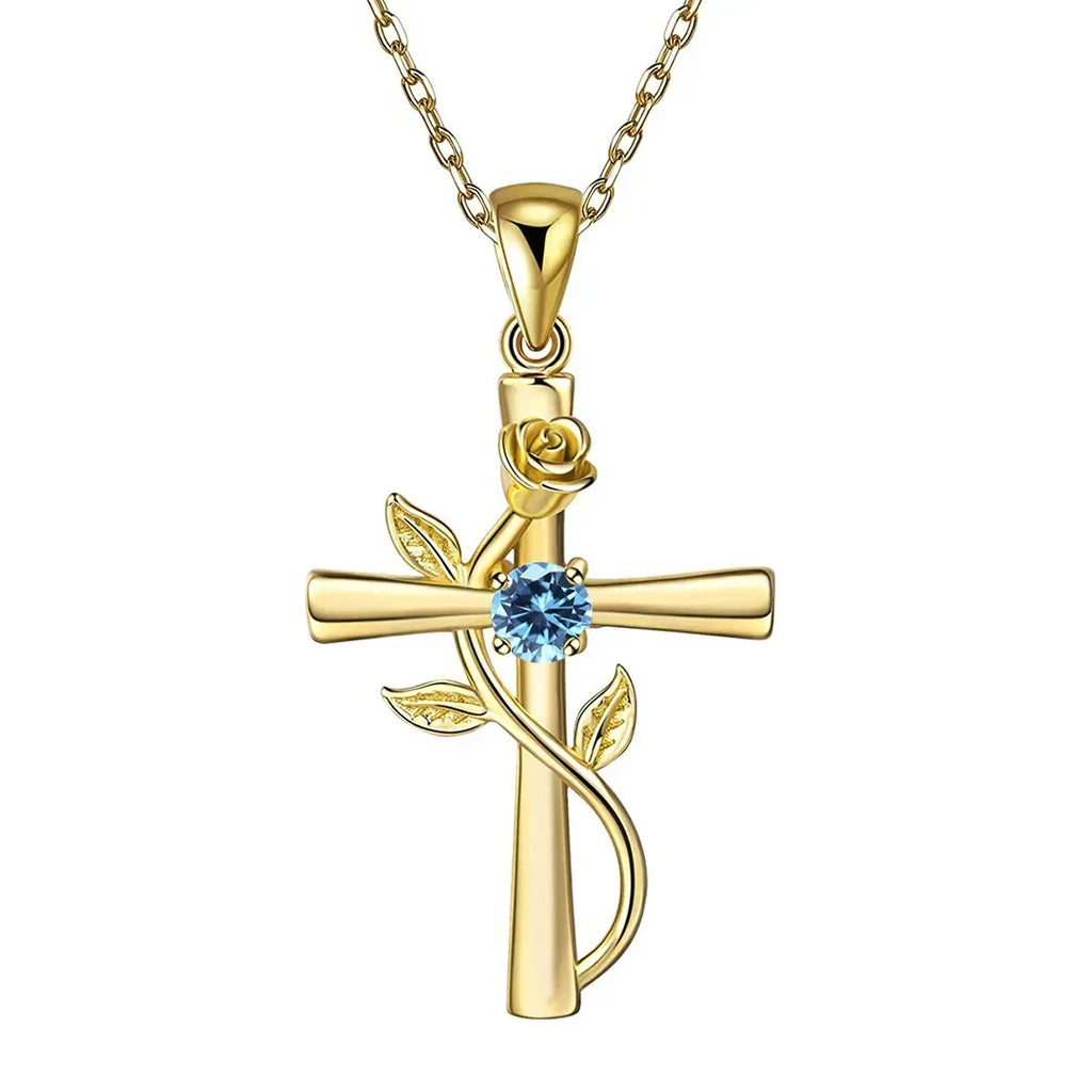 rose-cross-necklace-with-rhinestone - Viexta