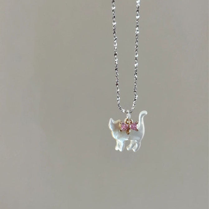 Transparent Cat Rhinestone Pendant Necklace