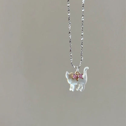 Transparent Cat Rhinestone Pendant Necklace