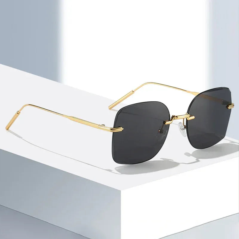 Frameless Trimming Square Metal Fashion Sunglasses - Viexta