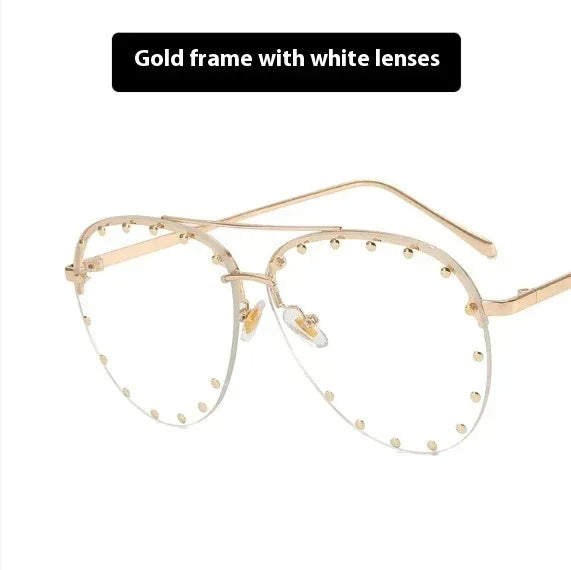 Women's Metal Rivet Large Frame Fashionable Sunglasses - Viexta