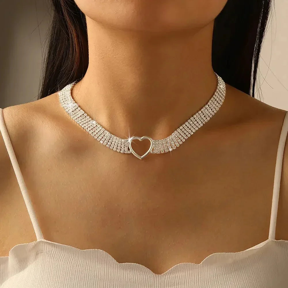Rhinestone Heart-shaped Necklace - Viexta