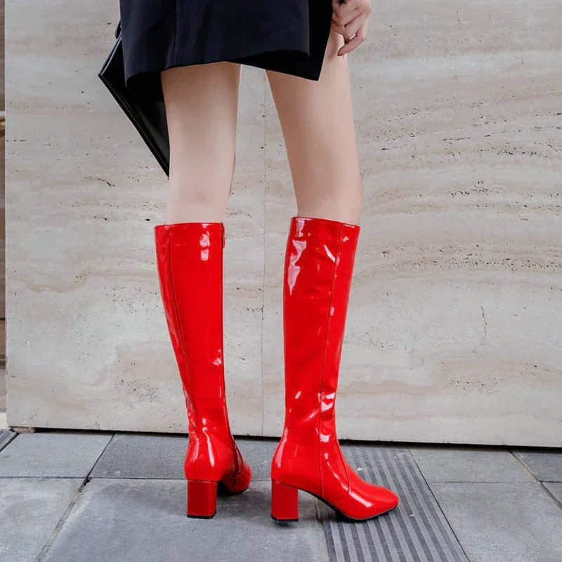 Patent Leather High Heel Long Boots - Viexta