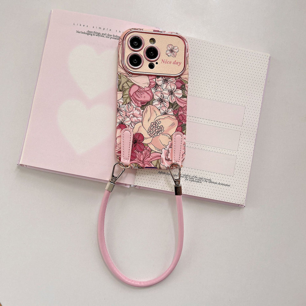 Retro Oil Painting  Flowers Leather iPhone Case
