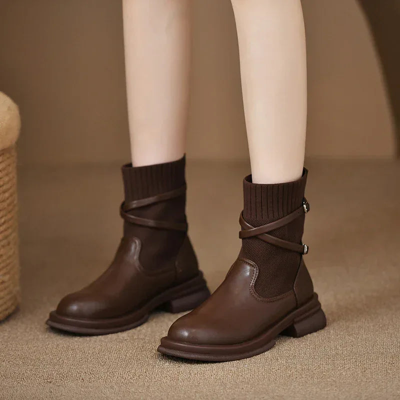 Retro Platform Knitted Martin Boots For Women - Viexta