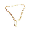 Vintage Gold Lock Pin Choker Necklace - Viexta