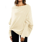 Loose Bat Sleeve Sweater Tops Simple Casual Fashion Versatile Solid Color Round Neck Sweater For Women - Viexta