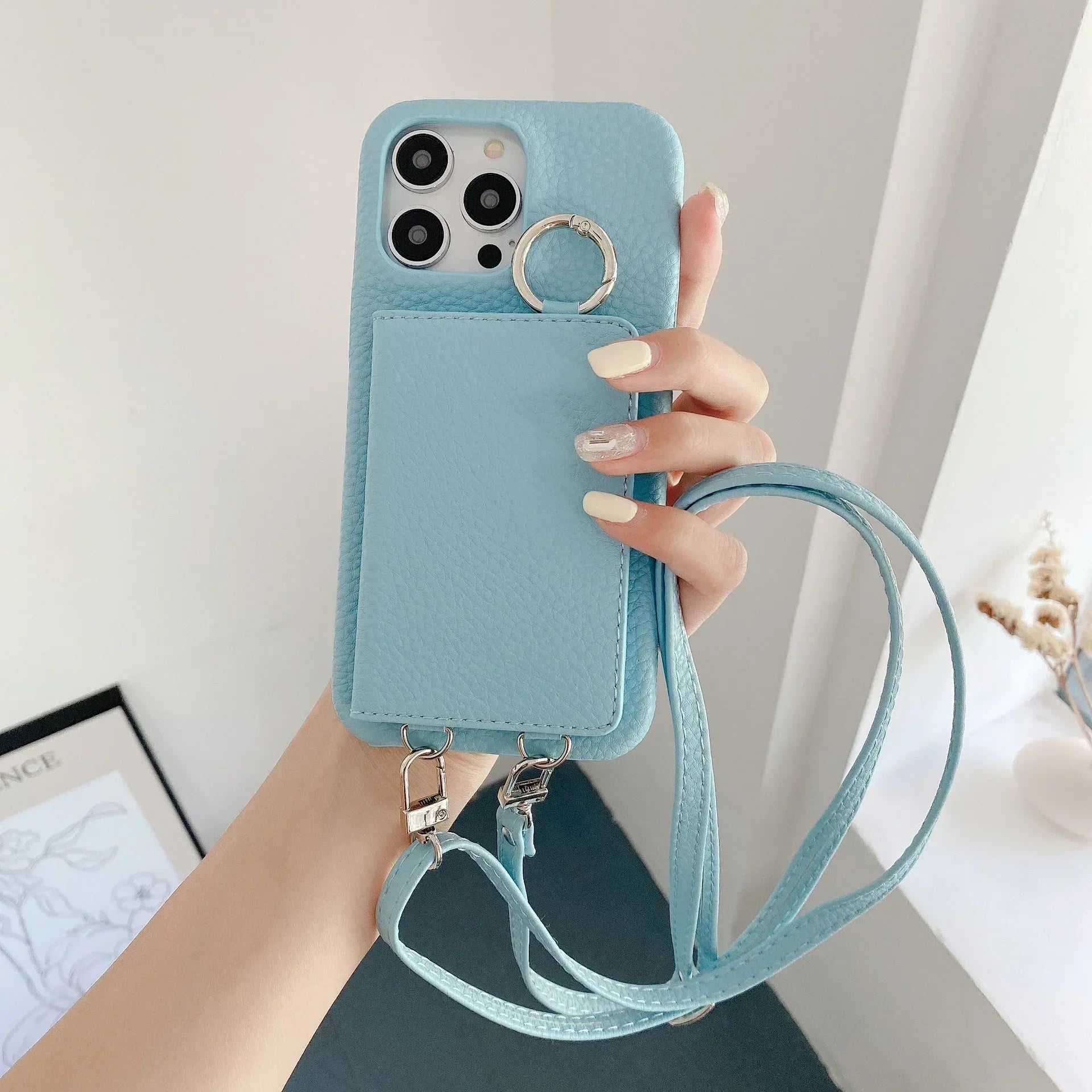 Lychee Pattern Mirror Lanyard iPhone Case - Viexta