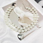 Layered Pearl Neckwear Heart Chain - Viexta