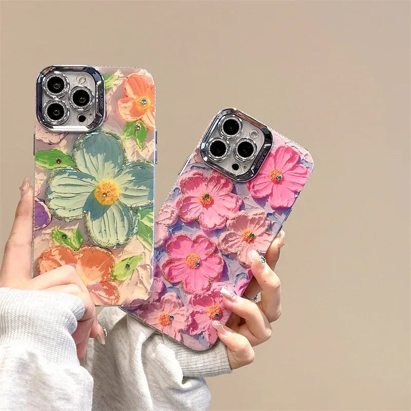 Spot Drill Oil Painting Flowers iPhone Case - Viexta