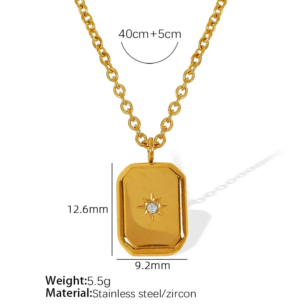 Square Water Drop Eight Awn Star Necklace - Viexta
