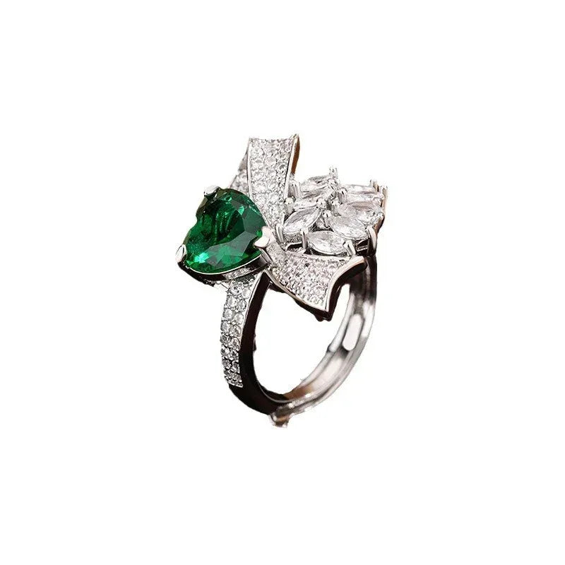 Love Emerald Bow Open Ring - Viexta