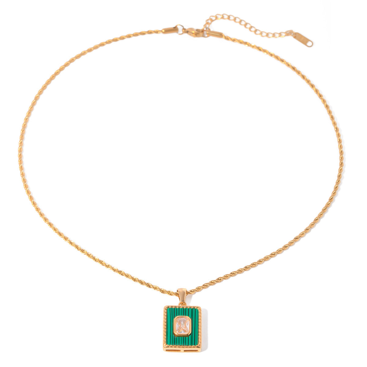 18K Rectangular Green Tag Stainless Steel Necklace