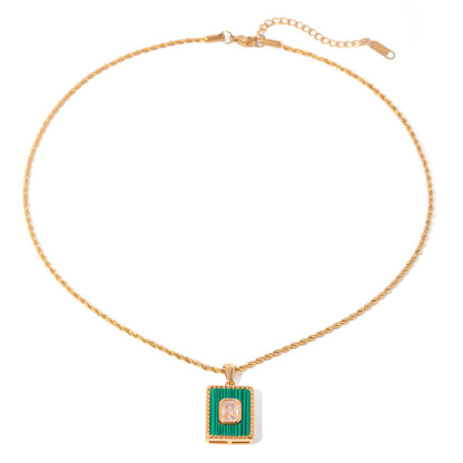 18K Rectangular Green Tag Stainless Steel Necklace