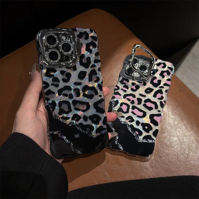ins-wave-leopard-print-iphone-case-with-lens-bracket - Viexta