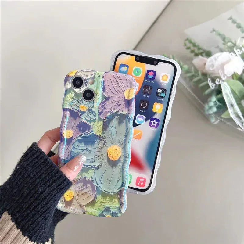 Retro Oil Painting Blu-ray Flowers Case For Iphone - Viexta