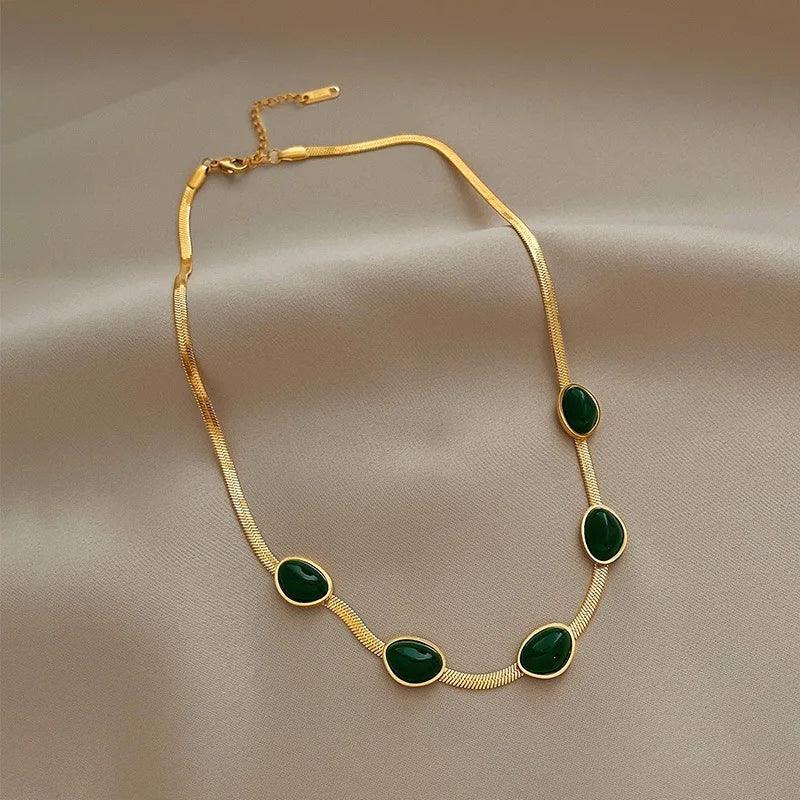 Green Stone Crystal Snake Chain - Viexta