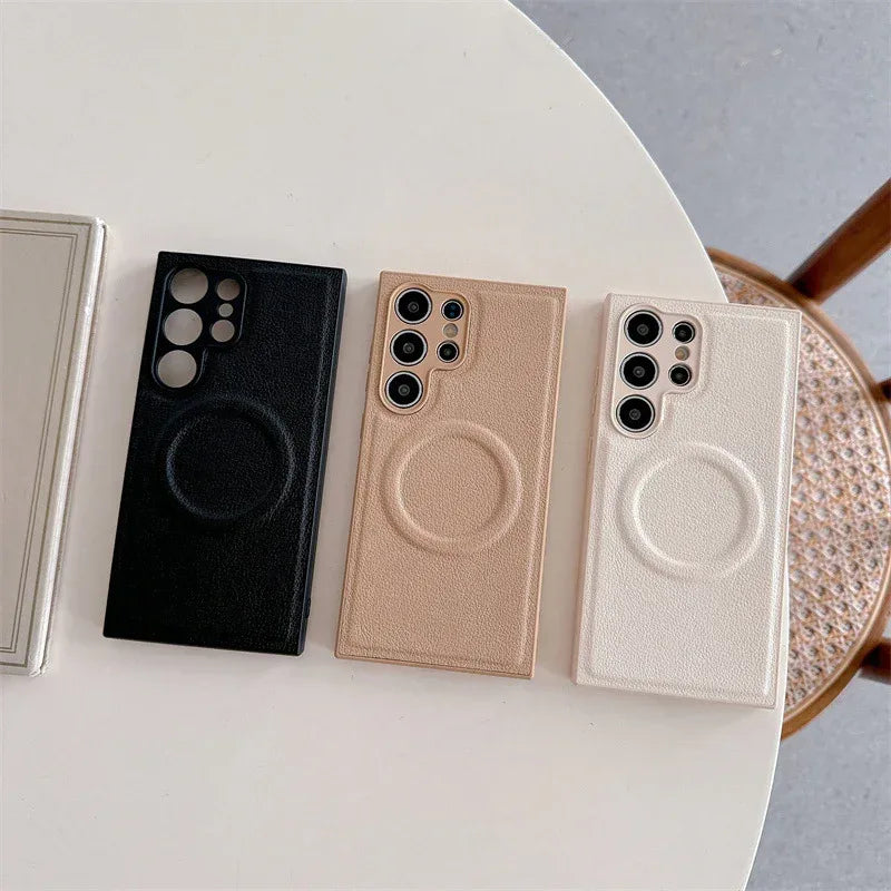Plain Leather Magnetic Samsung Phone Case - Viexta