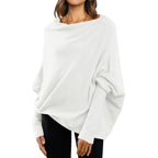 Loose Bat Sleeve Sweater Tops Simple Casual Fashion Versatile Solid Color Round Neck Sweater For Women - Viexta