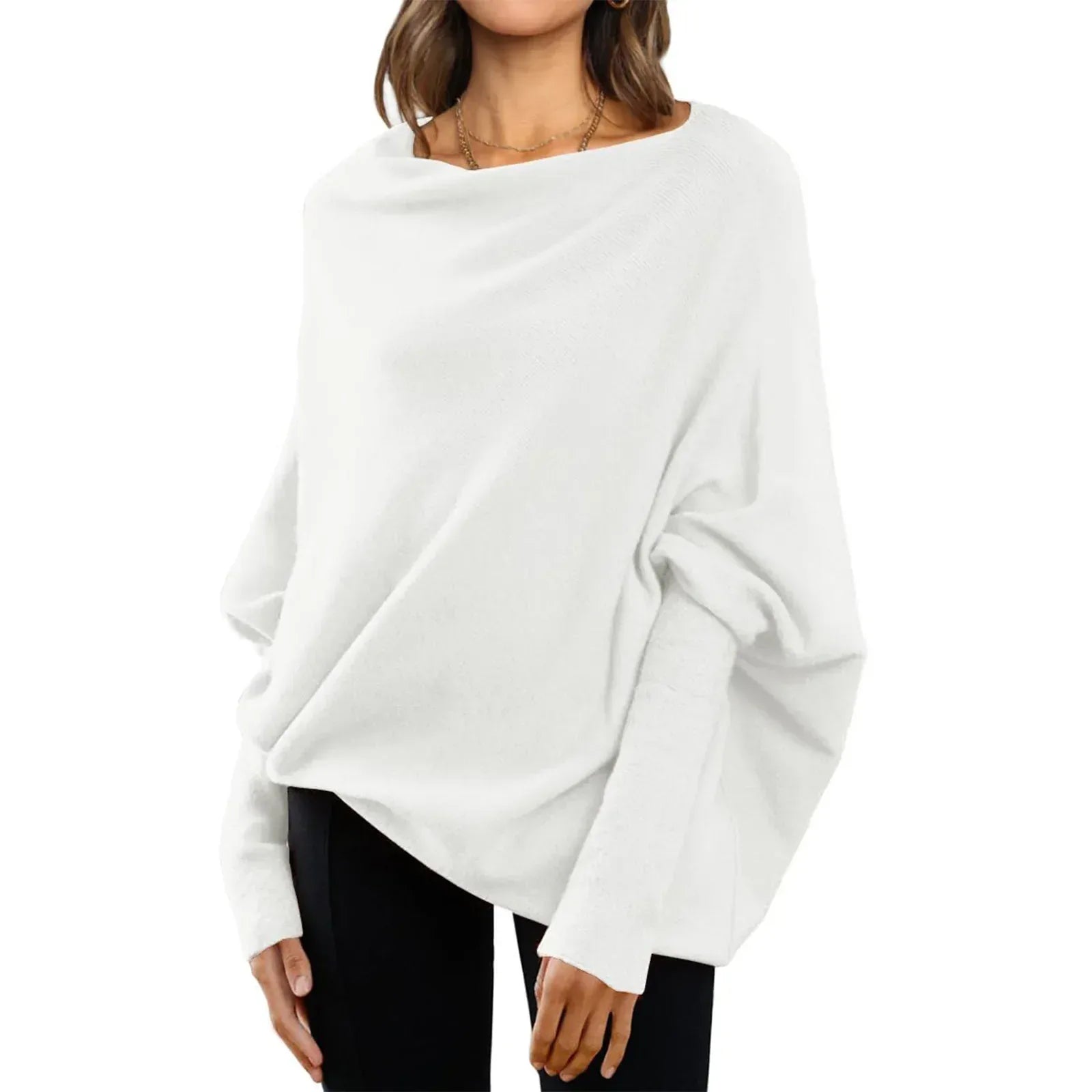 Loose Bat Sleeve Sweater Tops Simple Casual Fashion Versatile Solid Color Round Neck Sweater For Women - Viexta