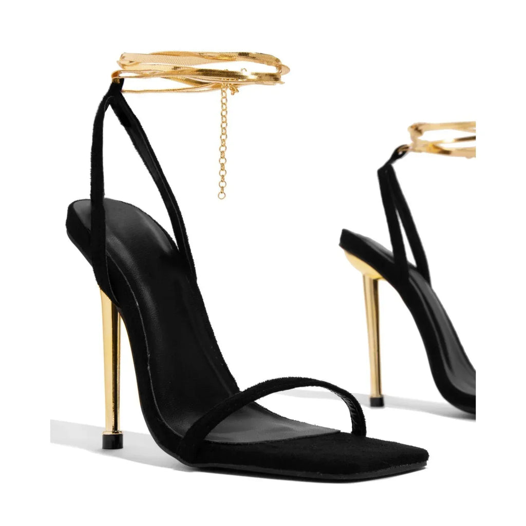 Solid Color Ankle Ring Lace-up High Heels - Viexta