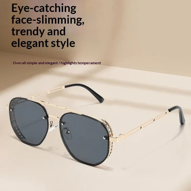 Retro Double-bridge Hollow-out Metal Sunglasses - Viexta