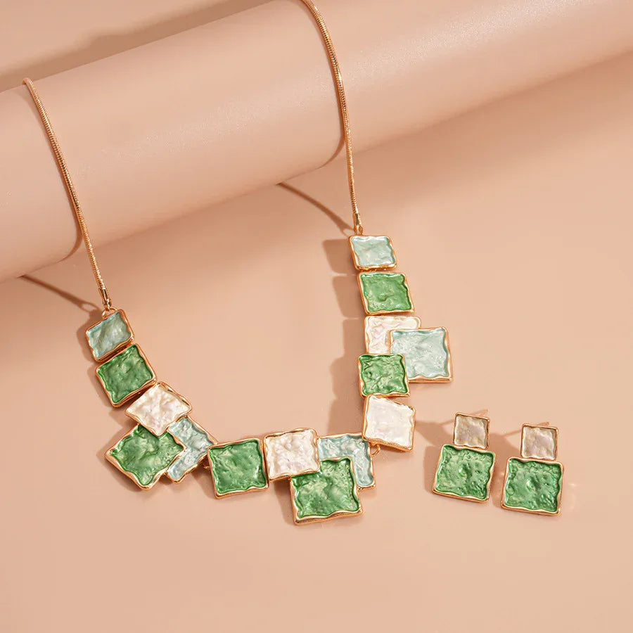 Geometric Square Earring And Necklace Set For Women